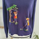 Vintage Blue Andrew Argenti  V-Neck Lightweight Golf Embroidered Sweater L Photo 3