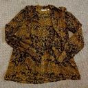 Hinge  Camel Brown & Black Floral Silk Button Down Blouse S Photo 0