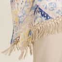 Chico's  Linen Weave Poncho Cape Watercolor Paisley Crochet Fringe Small / Medium Photo 3