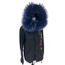 ma*rs Mr. & . Italy Patchwork Navy Raccoon Collar Parka Photo 5