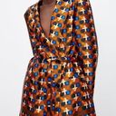 ZARA  NWT Satin Orange Printed Belted Blazer Photo 0