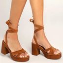 Steve Madden  Rydley Cognac Suede Lace-Up Platform High Heel Sandals Photo 0