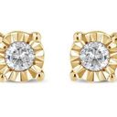 10K Yellow Gold Plated .925 Sterling Silver Round Diamond Stud Earrings Photo 0