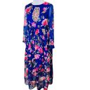 Shyslily Midi Dress LARGE Silk Blend Purple Pink Nature Floral Animals Crewneck Multiple Photo 2