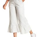 English Factory Gray Striped Ruffle Cropped Bell Bottom Linen Pants - XS Photo 0