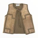 70’s Vintage Printed Leather Knit Tie Neck Vest Floral Crosshatch Penrose Tan Photo 0