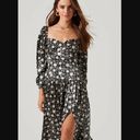 ASTR Black Floral Puff Sleeve Sweetheart Neck Satin Midi Dress XS Photo 1