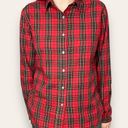 Nordstrom Vintage  Button-Up Shirt Women Plaid Long Sleeve Red Collar Tomboy Work Photo 2