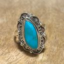 Sterling Silver Long Blue Turquoise and Filigree 925  Ring Photo 4