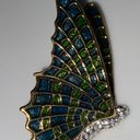 Kenneth J Lane Vintage KJL Goldtone Metal Butterfly Brooch 3d Wings Green Enamel Rhinestone  Photo 5