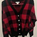 Tommy Bahama  Red Black Plaid Cardigan Sweater Photo 0