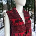 Woolrich Vintage  Red + Black Winter Print Fleece Vest Toggle Closure Photo 4