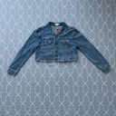 Sunset + Spring Crop Denim Jean Jacket Embroidered Flowers On Back - Size Medium Photo 1