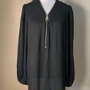 Carmen Marc Valvo NWT!  Black Zip Neck Long Sleeve Blouse XL Photo 0