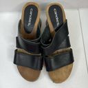 Candie's Vtg 1980's  Size 7 Platforms Sandals Black Leather Wood Chunky Heels Stud Photo 4