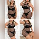 One Piece Black Plus Size Sexy Lingerie Dress, Women's Plus Geometric‎ Patterned  Photo 1