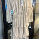 NEW Long Sleeve Crew Neck Ruffle Tiered Layered Chiffon Flowy Midi Dress S Photo 5