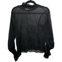 Oak + Fort  Black Sheer Ruffle Neck Sleeve Top Long Sleeve Size Small Photo 1