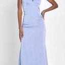 Lulus NWT Lulu’s Lustrous Love Dusty Blue Satin Halter cutout mermaid maxi Photo 0