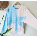 7 For All Mankind Pink Blue Tie Dye Rib Insert Neck Crew Sweatshirt Photo 5