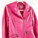 Neiman Marcus  100% Leather Moto Biker Zip Up Jacket Pockets Pink Small Photo 7