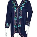 Coldwater Creek  Sweater Women Small Navy Blue Embroider Floral Cardigan Bohemian Photo 0