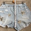 easel  Denim Shorts Stars Light Wash Distressed Frayed Edge Women’s Size Medium M Photo 8