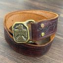 Vintage brown tooled leather western brass clasp belt Photo 6