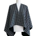 None Cape Wrap Poncho Navy Blue White Plaid Open Front Reversible Cape Wrap Size L/XL Photo 1