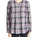 Joie  Women’s Black & White Long Sleeve “Naos" Plaid Cotton Gathered Top Size L Photo 0