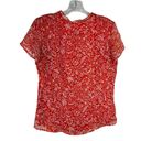 Coldwater Creek  Top Womens XS Button Up Blouse Orange Floral Lined Short Sleeve Photo 2