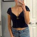 fab'rik  Navy Blue Lace Button Front Blouse Photo 0