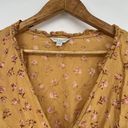 Lucky Brand  Blouse Gold Ditsy Floral Pattern Faux Wrap 3/4 Sleeve Boho Top Large Photo 1