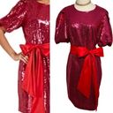Krass&co NY &  Sequin puff sleeve mini dress magenta pink red sash bow size large L Photo 1