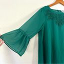 Charming Charlie 🦋  Emerald Green Sheer Bell Sleeve 3/4 Sleeve Blouse Large Photo 1