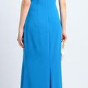 Badgley Mischka  Odessa Split Front Crepe Gown V-Neck Puff Sleeves Blue Size 0 Photo 1