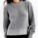 Nine West Shiny Gray Knit Crewneck Pullover Sweater - Silver Diamonds Jewels Holiday Photo 0