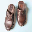 Frye Charlotte chocolate brown leather studded slip on wedge mules 7 Photo 0