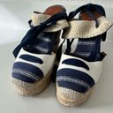 Coach  Fern Navy/Tan/Chalk Ankle Wrap Espadrille Platform Wedges Size 7 Photo 4