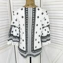 Soho  New York & Comp Boho Fringe Hem Floral Popover Shirt White Black Large Photo 3