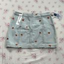 Tinseltown  Embroidered watermelons denim mini skirt light wash blue Photo 0