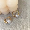 18K Gold Plated White Pearl Hoop Earrings for Women, Pearl Earrings Photo 0