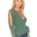 Majorelle  Katya Wrap Blouse in Jade Green Long Sleeve Peekaboo Arms Small Photo 1