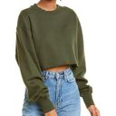 Strut this NWOT  Cropped Dark Olive Green Raw Edge Sweatshirt Photo 0