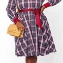 Unique Vintage  Navy & Burgundy Plaid Midi Shirtdress with Satiny Trim & Sash 4X Photo 0