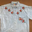 American Vintage Cricket of the Creek Womens short sleeve denim button up Embroidered Stars VTG M Photo 9