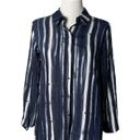 Habitat  Clothes to Live In Button Up Blouse Blue Striped‎ Collar Women's Size XS Photo 11