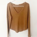 We The Free Light Brown Knit Frayed Slouch VNeck Sweater Photo 1