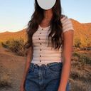 Hippie Rose Retro Stripe Crop Ribbed Button Down Top  - Size M Photo 2