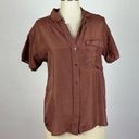 Everlane  Brown Silk Short Sleeve Button Down Shirt Photo 0